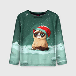 Лонгслив детский Мем Новогодний котик, цвет: 3D-принт