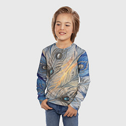 Лонгслив детский Синие перья с самоцветами, цвет: 3D-принт — фото 2
