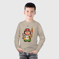 Лонгслив хлопковый детский Забавные Индейцы 9, цвет: миндальный — фото 2