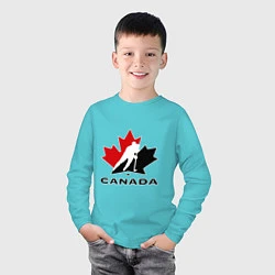 Лонгслив хлопковый детский Canada, цвет: бирюзовый — фото 2