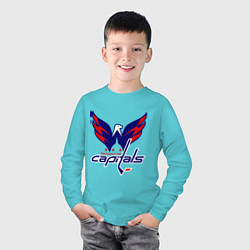 Лонгслив хлопковый детский Washington Capitals: Ovechkin, цвет: бирюзовый — фото 2