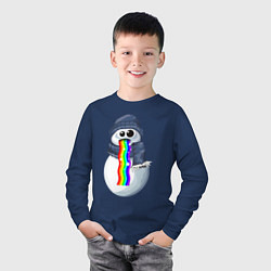 Лонгслив хлопковый детский Снеговик снэпчат, цвет: тёмно-синий — фото 2