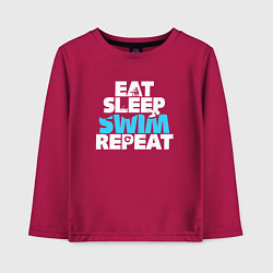 Лонгслив хлопковый детский Eat sleep swim repeat, цвет: маджента