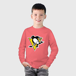 Лонгслив хлопковый детский Pittsburgh Penguins, цвет: коралловый — фото 2