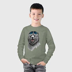 Лонгслив хлопковый детский Медведь в очках, цвет: авокадо — фото 2