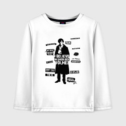 Лонгслив хлопковый детский Я верю в Шерлока Холмса, цвет: белый