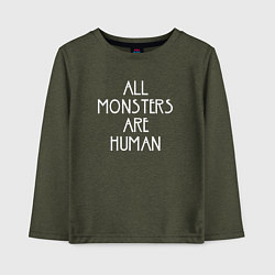 Лонгслив хлопковый детский All Monsters Are Human, цвет: меланж-хаки