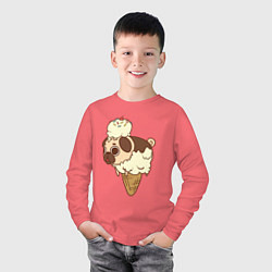 Лонгслив хлопковый детский Мопс-мороженое, цвет: коралловый — фото 2