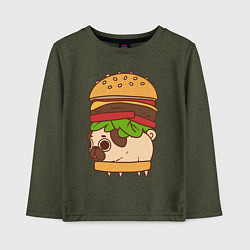 Лонгслив хлопковый детский Мопс-бургер, цвет: меланж-хаки