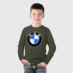 Лонгслив хлопковый детский Logo BMW, цвет: меланж-хаки — фото 2