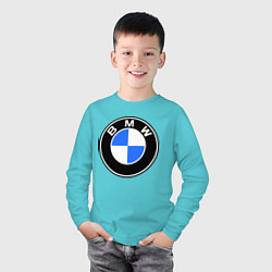 Лонгслив хлопковый детский Logo BMW, цвет: бирюзовый — фото 2