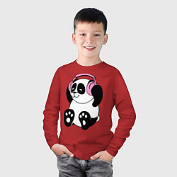 Лонгслив хлопковый детский Panda in headphones панда в наушниках, цвет: красный — фото 2