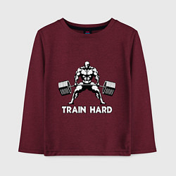 Лонгслив хлопковый детский Train hard тренируйся усердно, цвет: меланж-бордовый