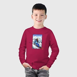 Лонгслив хлопковый детский Лыжный Спорт, цвет: маджента — фото 2