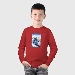 Лонгслив хлопковый детский Лыжный Спорт, цвет: красный — фото 2