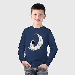 Лонгслив хлопковый детский Космонавт на Луне, цвет: тёмно-синий — фото 2