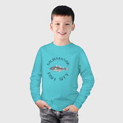 Лонгслив хлопковый детский Мурманск, цвет: бирюзовый — фото 2