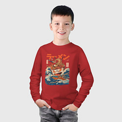 Лонгслив хлопковый детский Great Ramen: Kanagawa, цвет: красный — фото 2