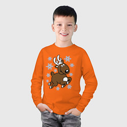 Лонгслив хлопковый детский Олень и снежинки, цвет: оранжевый — фото 2