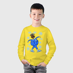 Лонгслив хлопковый детский Олень на коньках, цвет: желтый — фото 2