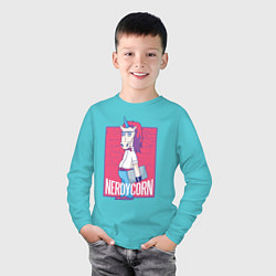 Лонгслив хлопковый детский Умный Единорог, цвет: бирюзовый — фото 2