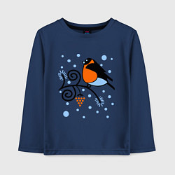 Детский лонгслив Снегирь на ветке рябины