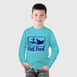 Лонгслив хлопковый детский Shark fast food, цвет: бирюзовый — фото 2