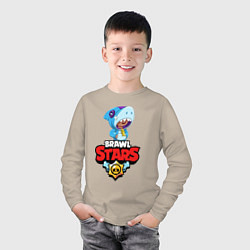 Лонгслив хлопковый детский BRAWL STARS LEON SHARK, цвет: миндальный — фото 2