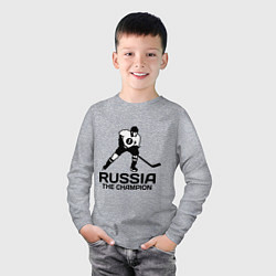 Лонгслив хлопковый детский Russia: Hockey Champion, цвет: меланж — фото 2