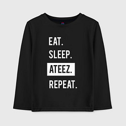 Лонгслив хлопковый детский ЕСТЬ СПАТЬ ATEEZ ПОВТОРИТЬ, цвет: черный