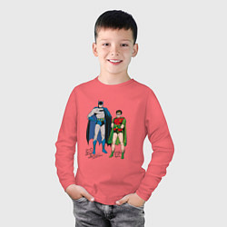 Лонгслив хлопковый детский Batman and Robin, цвет: коралловый — фото 2