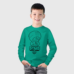 Лонгслив хлопковый детский Brawl Stars LEON раскраска, цвет: зеленый — фото 2