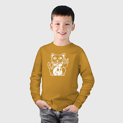 Лонгслив хлопковый детский Кот рокер, цвет: горчичный — фото 2