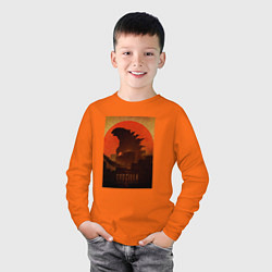 Лонгслив хлопковый детский Godzilla and red sun, цвет: оранжевый — фото 2