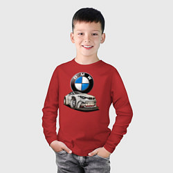 Лонгслив хлопковый детский BMW оскал, цвет: красный — фото 2