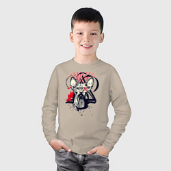 Лонгслив хлопковый детский Грозовой, кошак сфинкс, цвет: миндальный — фото 2