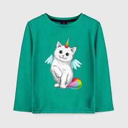 Лонгслив хлопковый детский Кот Единорог, цвет: зеленый