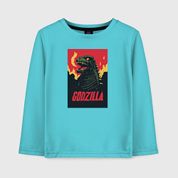 Лонгслив хлопковый детский Godzilla, цвет: бирюзовый