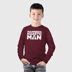 Лонгслив хлопковый детский Manners maketh man, цвет: меланж-бордовый — фото 2