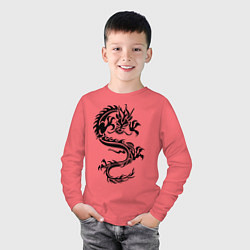 Лонгслив хлопковый детский Дракон орнамент, цвет: коралловый — фото 2