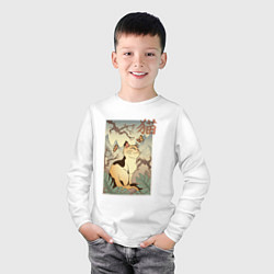 Лонгслив хлопковый детский Кот в японском стиле, цвет: белый — фото 2