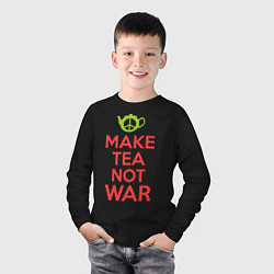 Лонгслив хлопковый детский Make tea not war, цвет: черный — фото 2