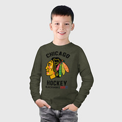 Лонгслив хлопковый детский CHICAGO BLACKHAWKS NHL, цвет: меланж-хаки — фото 2