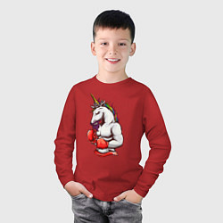 Лонгслив хлопковый детский Единорог боксер, цвет: красный — фото 2