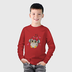 Лонгслив хлопковый детский Музыкальная совушка, цвет: красный — фото 2