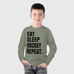 Лонгслив хлопковый детский EAT SLEEP HOCKEY REPEAT, цвет: авокадо — фото 2