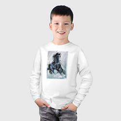 Лонгслив хлопковый детский Лошадь арт, цвет: белый — фото 2