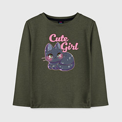 Лонгслив хлопковый детский Cute Girl, цвет: меланж-хаки