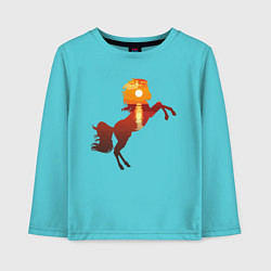 Лонгслив хлопковый детский Конь-закат, цвет: бирюзовый