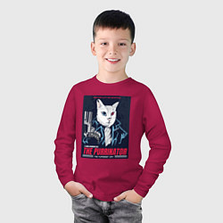 Лонгслив хлопковый детский Кот Терминатор пародия, цвет: маджента — фото 2